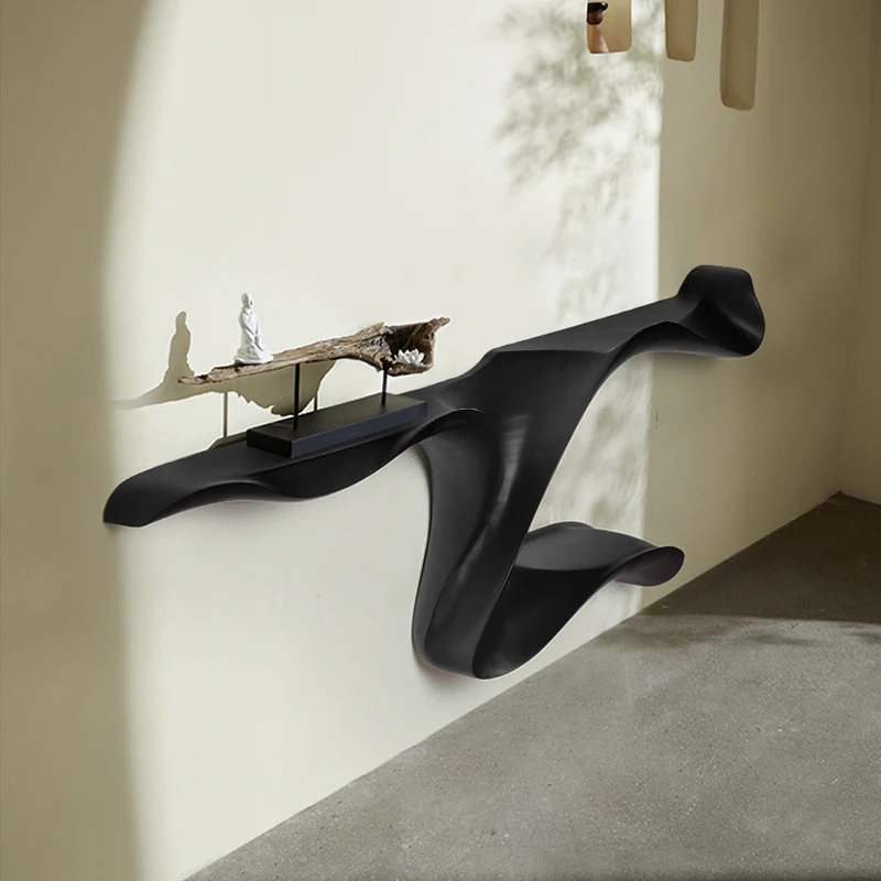 北欧 ミニマリスト エントランス エントランステーブル 侘び砂風アート 特殊形状無垢材ストリップ 極狭エントランス