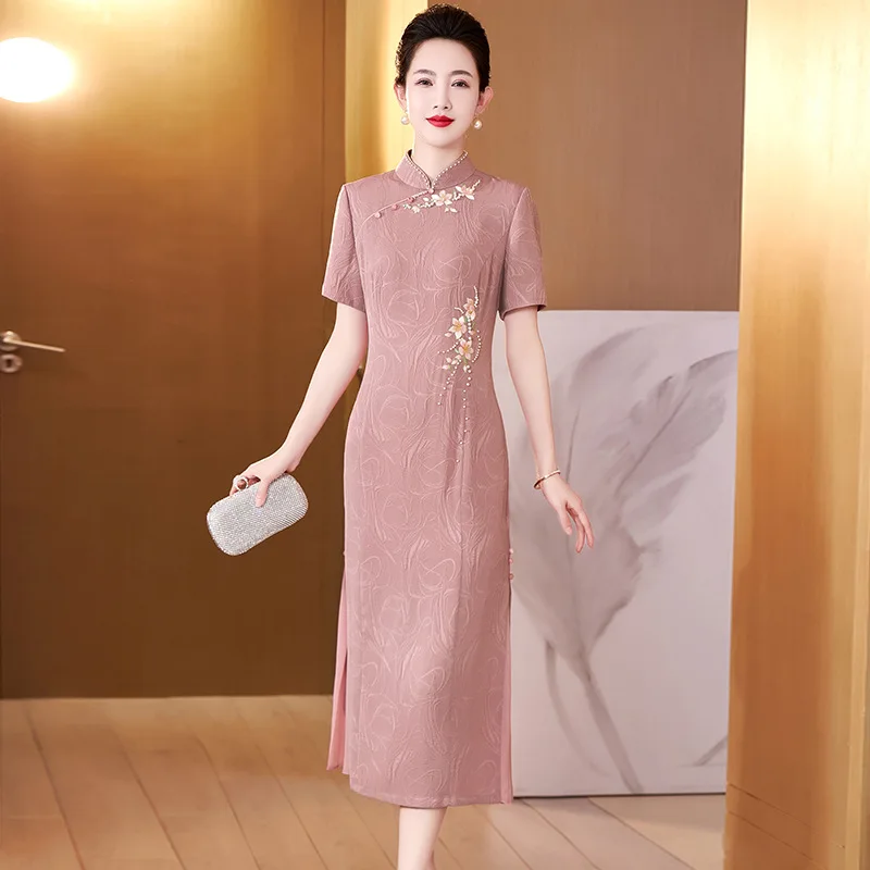 Yourqipao Summer Chinese Mother Of Groom Wedding Party Dresses Traditional Women Birde Mom Cheongsams Plus Size Evening Dress