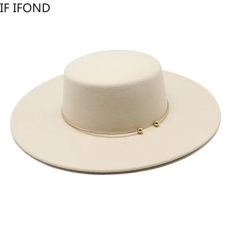 Francuski styl 10CM Szerokie rondo Derby Top Hat Socialite Wind Hepburn Wind Wool Felt Fedoras Hat Elegancki kapelusz ślubny