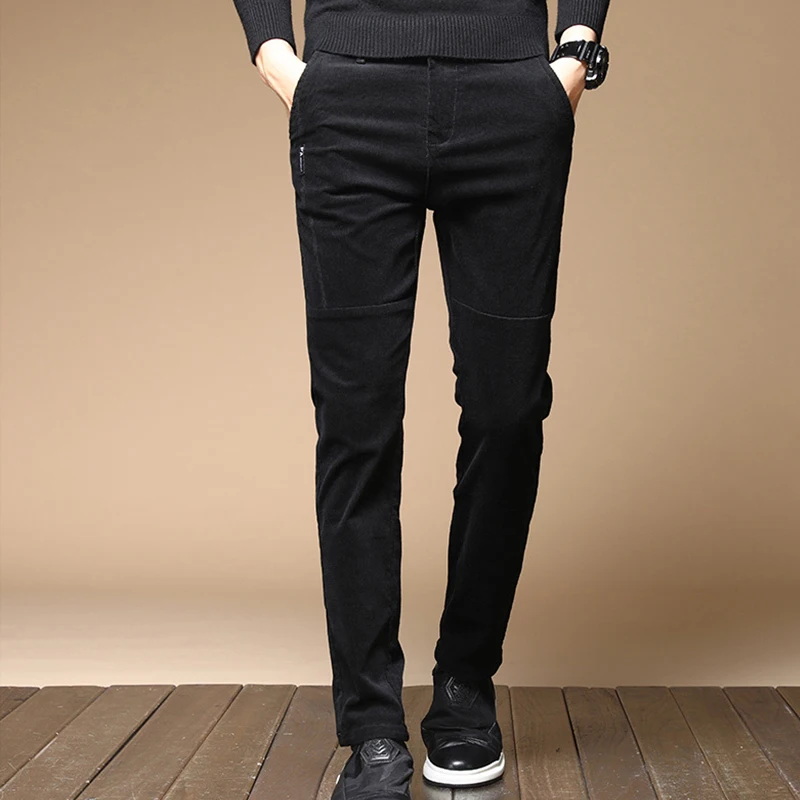 2022 Winter Thermal Stylish Casual Long Men's Stretch Brushed Pants Elegant Trendy Fleece Liner Corduroy Trousers