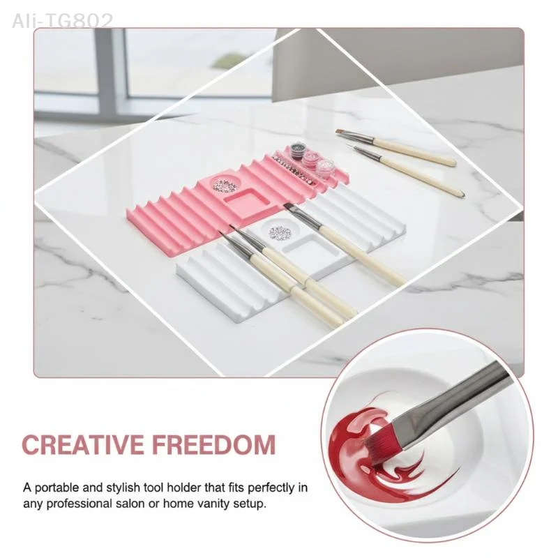 Plastic Multi-purpose Nail Art Pen Holder 10-Compartment Brush Stand With Color Palette Organize And Display Manicure Tool