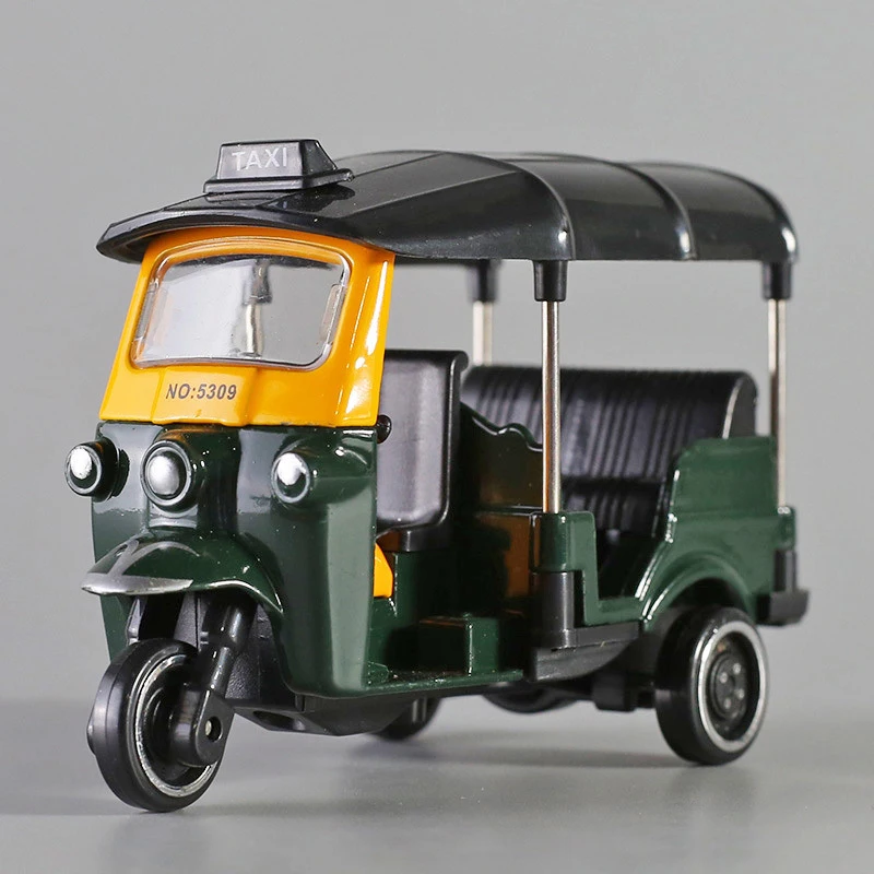 

1:43 Тайская модель трехколесного велосипеда, игрушка, имитация тук-тука, автомобиль, детский раздвижной автомобиль, игрушка, моделирование, настольный топпер для торта, украшение на день рождения