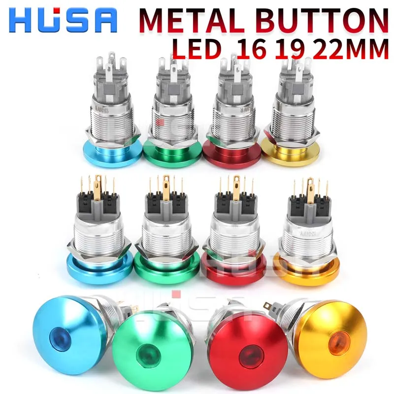 

1PCS Led Push Button Switch 16 19 22mm Metal Mushroom Head Press Big Red Green Waterproof Self-reset Self-lockingcar switch Led