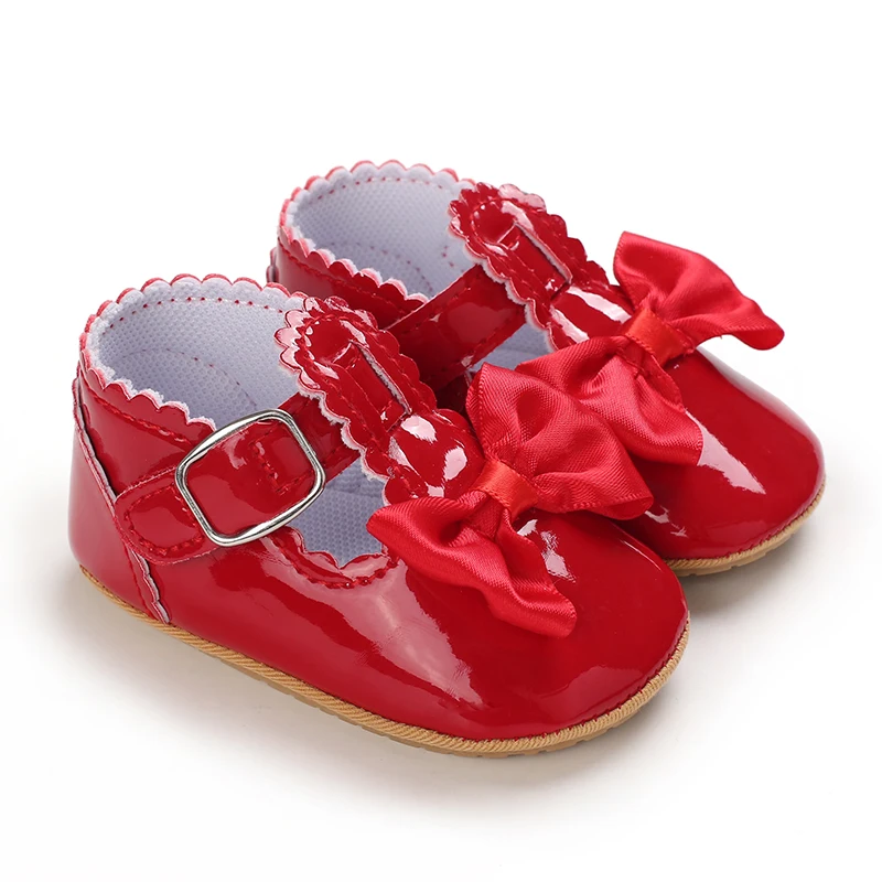 Spring and Autumn New Newborn Girl Infant Anti slip Walking Shoes, Girl Baby Red Comfortable Rubber Sole Bow Shoes Walking Shoes