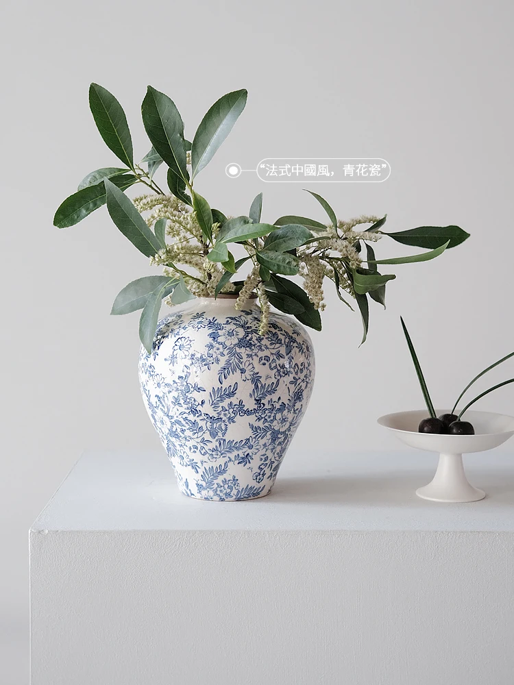Retro Ceramic Vase, Blue and White Porcelain, Hydroponic Flower Arrangement, Living Room Desktop Decoration, High-end Feeling