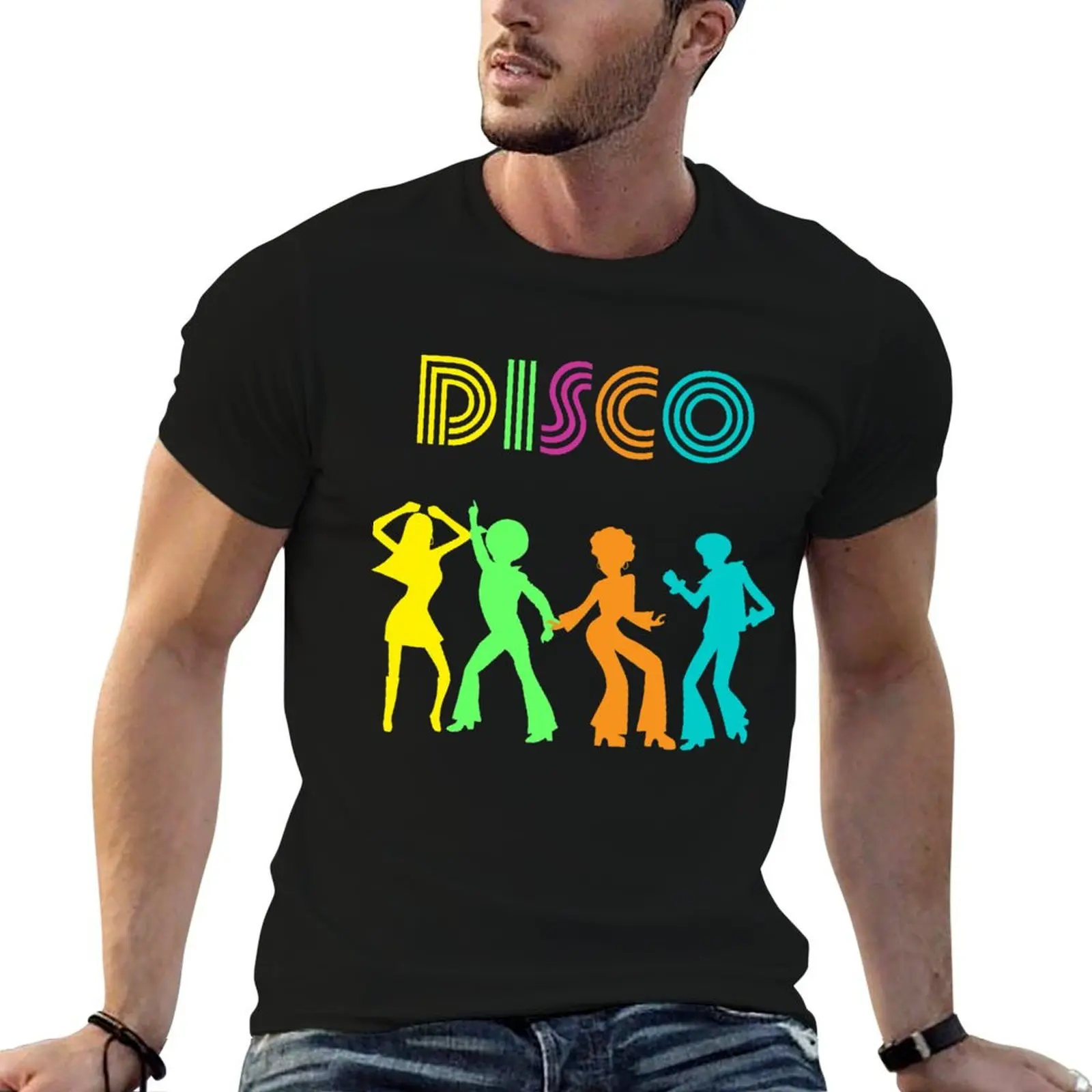 1970's Style Disco Dancers Dancing Retro Design T-Shirt Sporty Breathable Short Sleeve T-Shirt