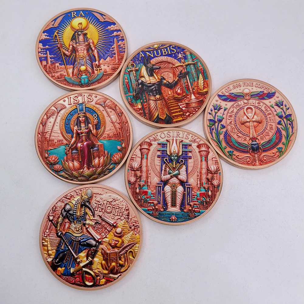 5 OZ .999 FineCopper Ancient Egyptian Gods Commemorative Coin Ra Anubis Isis Osiris Thoth Metal Crafts Collectible Souvenir Gift