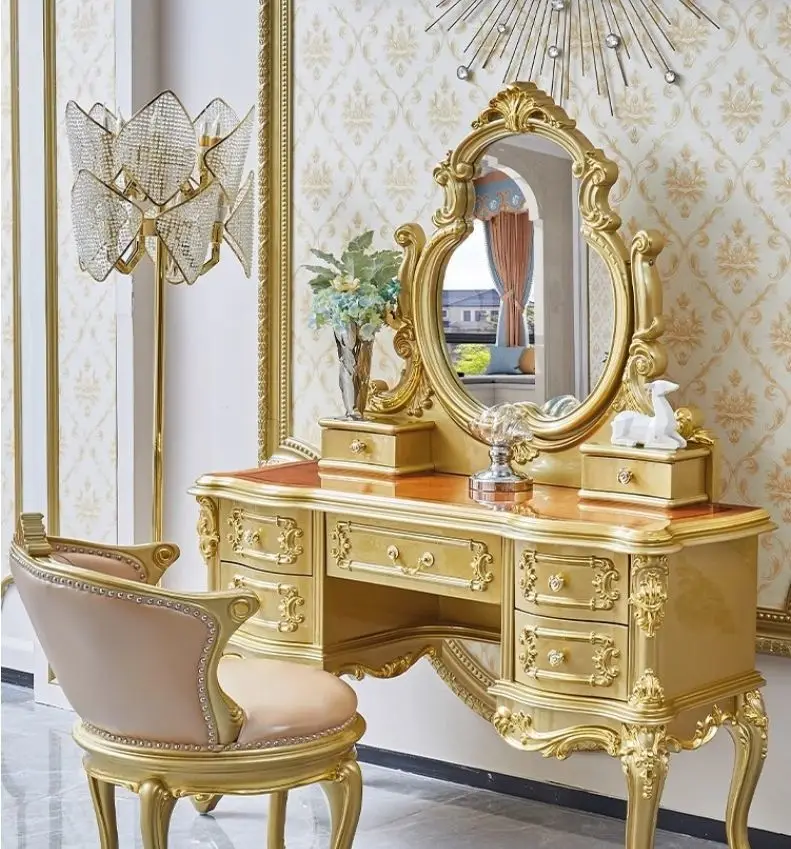 Luxury Classic Solid Teak Wood Midcentury Modern Hand Carved Dressing Table Vanity Furniture Standing Eco-Friendly Apartment