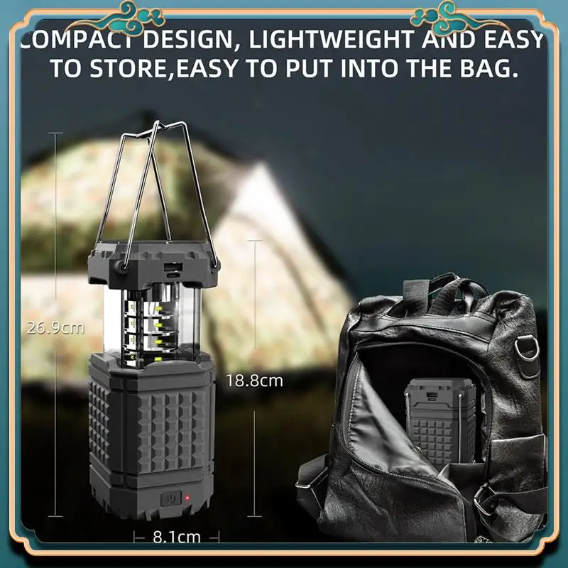 

1 Piece Camping Lantern Rechargeable Solar Lanterns Lights Black ABS Battery Powered LED For Power Outages