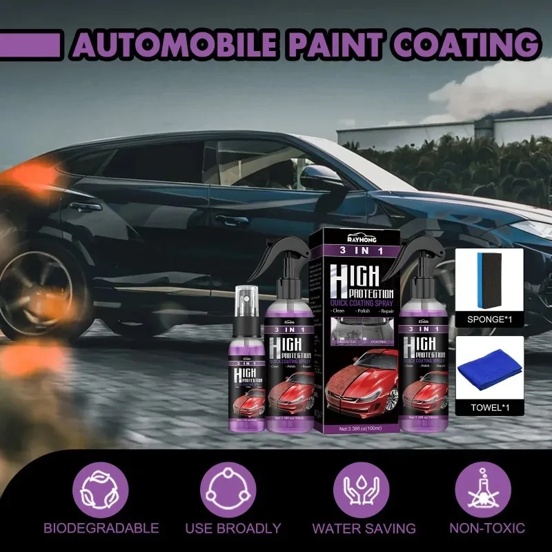 Spray de revestimento cerâmico para carro, 100ml, 3 em 1, revestimento nano cerâmico, polimento, cera, pintura de carro, removedor de reparo de arranhões