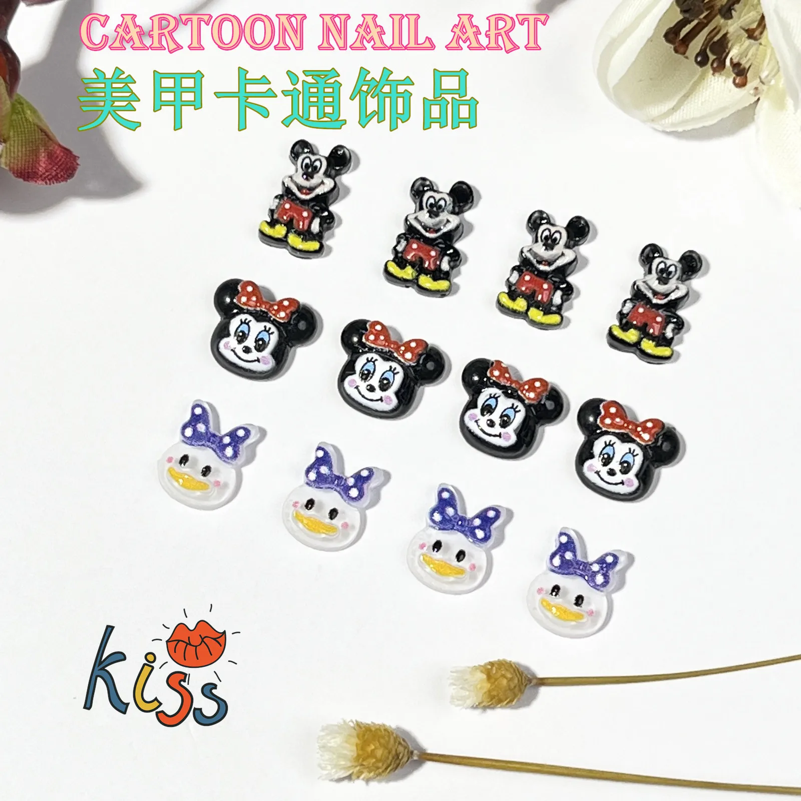 20pcs disney mickey cartoon nail charms for diy nail making cute mini resin flatback nail art decoreation