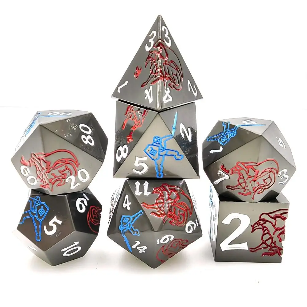 

7PCS Creative Zinc Alloy Metal Dice Set Dragon Pattern Colored Role Playing Dices Polyhedral DND Dice Set Game