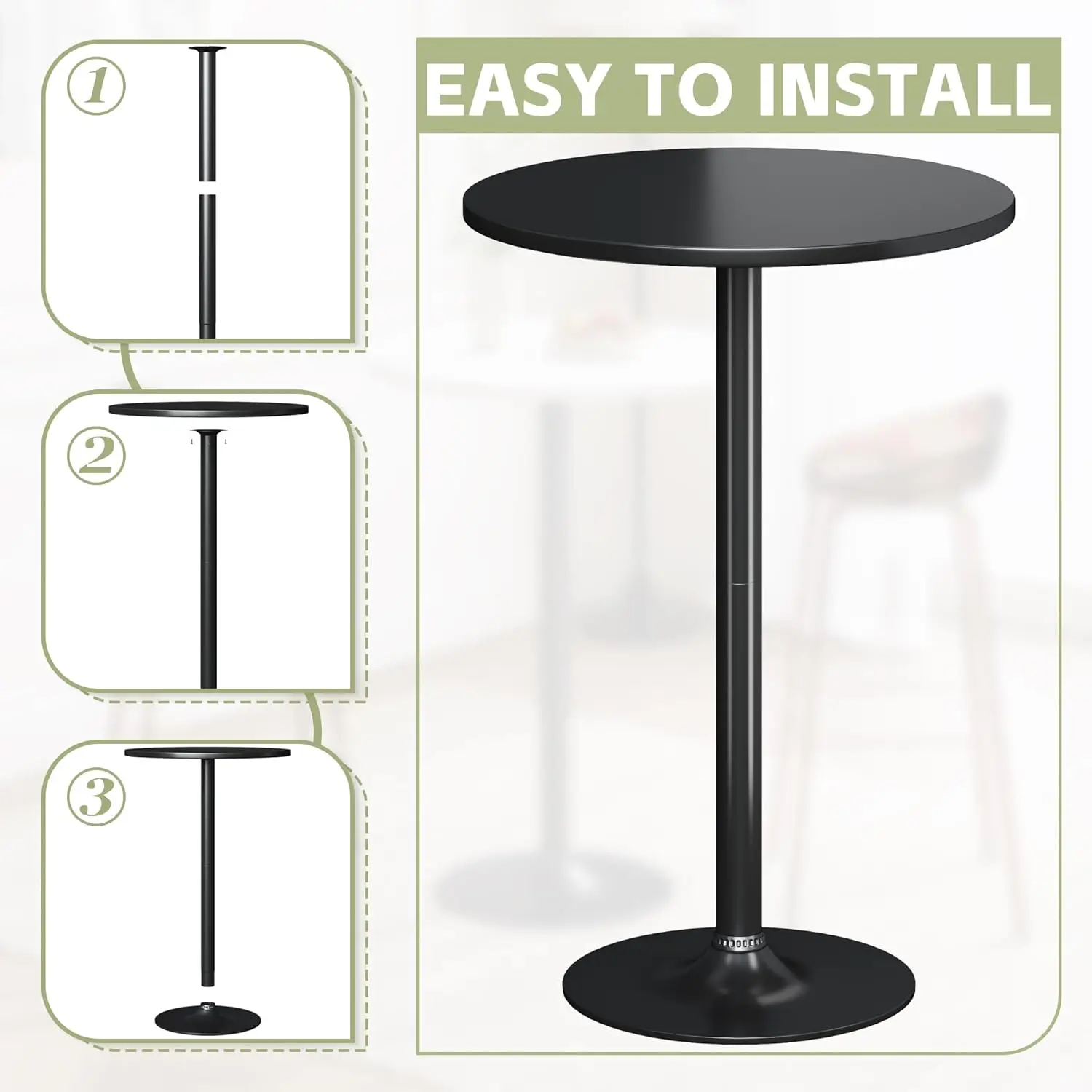 Round Bistro Pub Table 2 Pack Modern Style Metal Base MDF Top Cocktail Bar Table Counter Bar Height for Pub, Dining Room, Party