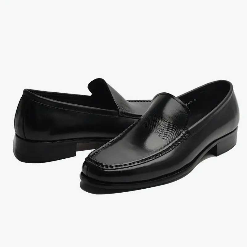Classic Black Genuine Leather Closed Toe Men's Office Business Casual Loafers Handmade Slip-On Soft Spring Shoes Customized