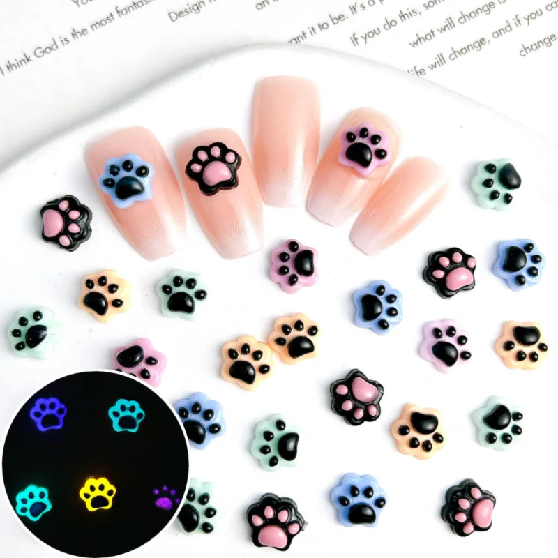 30PCS Luminous Cat Claw Cute Colorful Resin Figures Nail Decoration Glow-in-the-dark Accessories Manicure Designs Parts Supplies