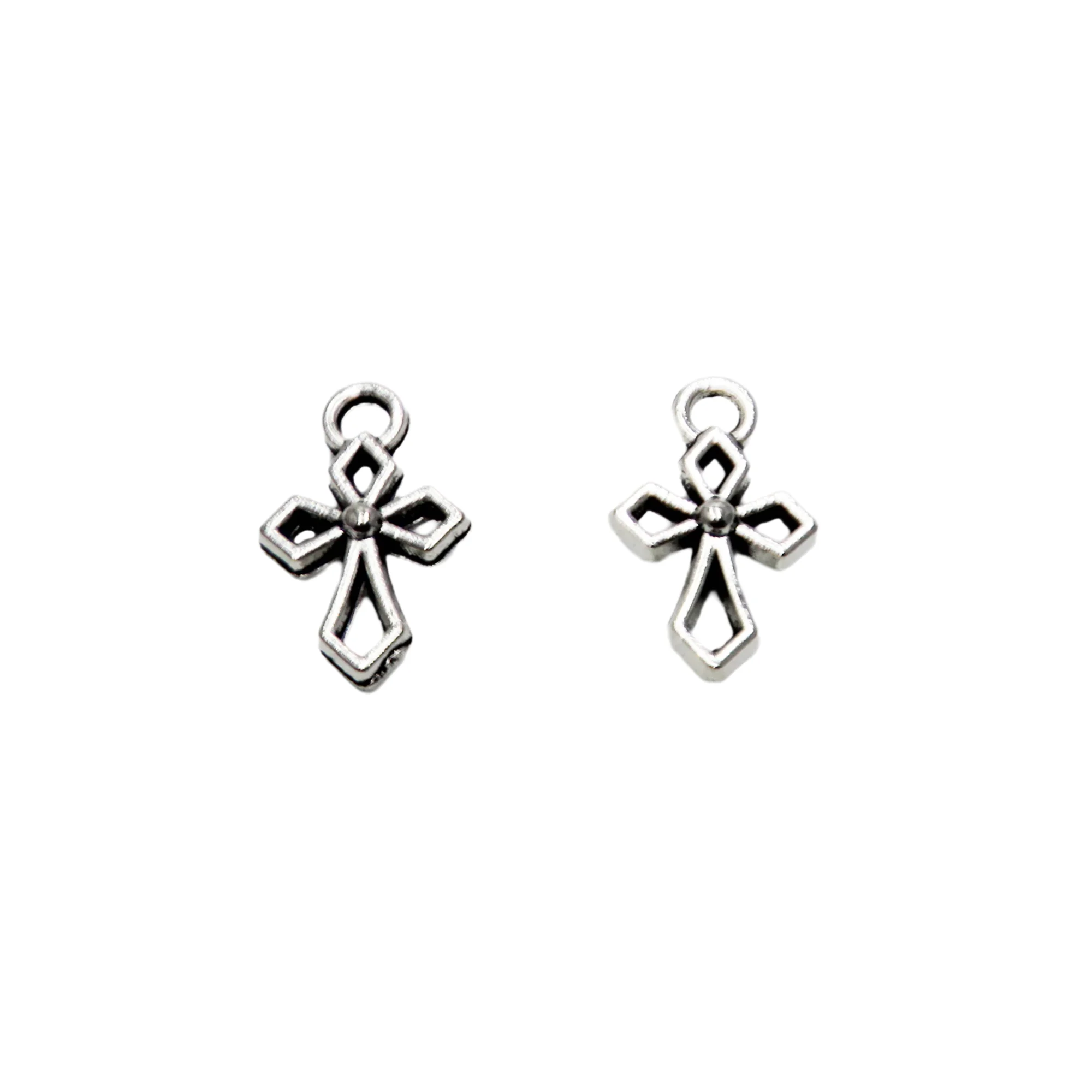 40pcs Hallow Cross Charms Antique Tibetan Silver Tone Zinc Alloy 13*10*3mm