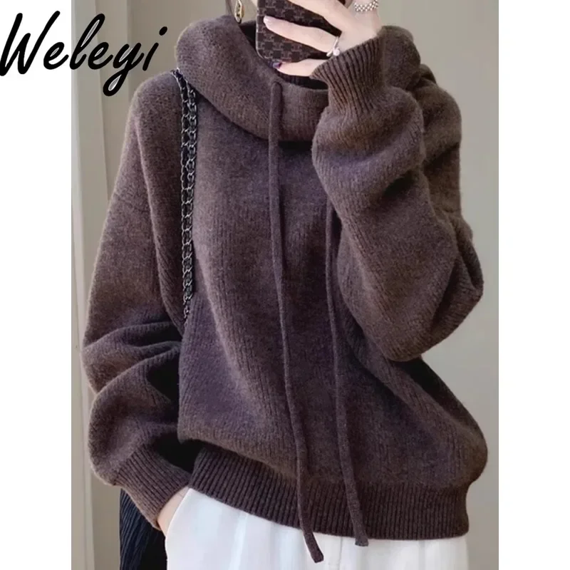 

Womens Comfortable Soft Waxy Thickened Cashmere Knitted Sweater Autumn and Winter New Warm Versatile Sweater Jacket Pullover Top