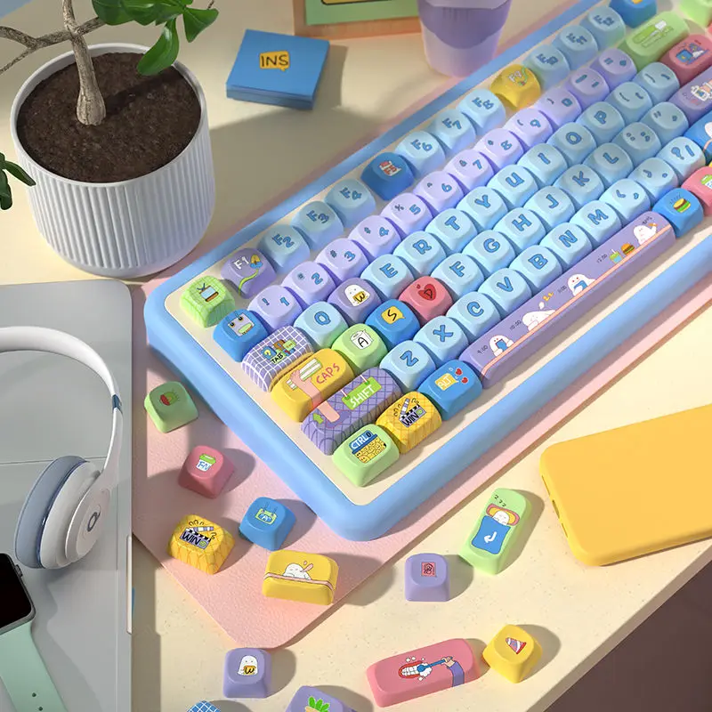 

Blue Keycaps Work Egg Theme PBT MCA Height Cute Creative DIY Mechanical Keyboard Peripheral Sublimation Color Keycaps