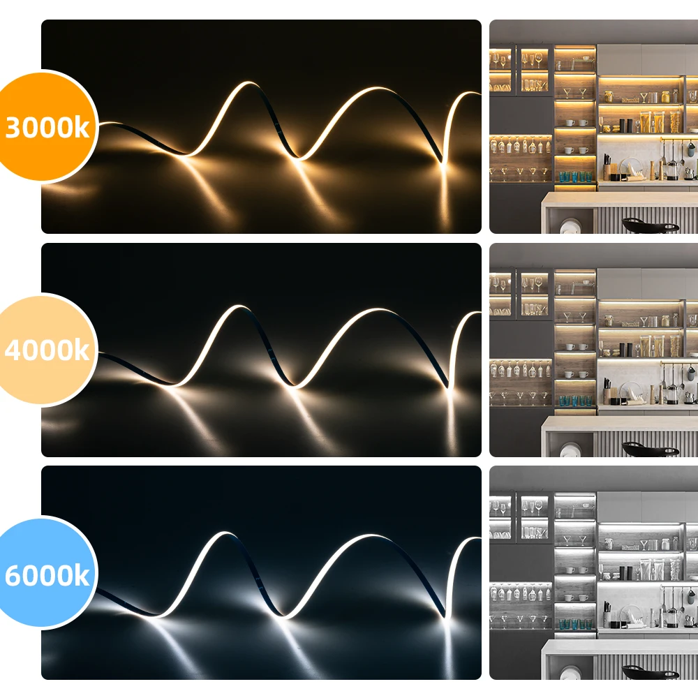 Imagem -05 - Leds Luzes Led Flexível Cob Led Strip Light High Density Fob Light Fita Linear Fcob Ra90 Dimmable Dc12v 24v ul ce 5m mm 480