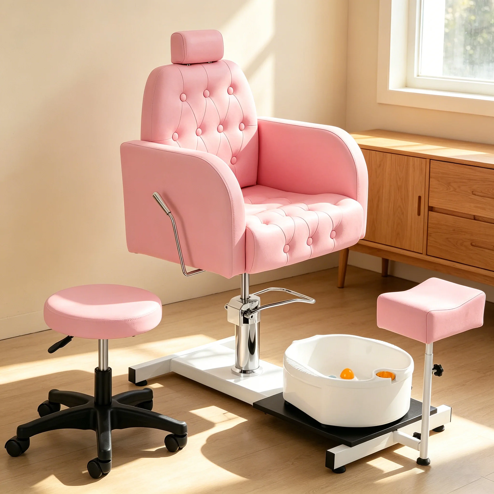 Foot SPA Chair Sofa with Foot Bath Basin Pedicure Hydraulic Lifting 360° Rotation Nail Salon Furniture image 5