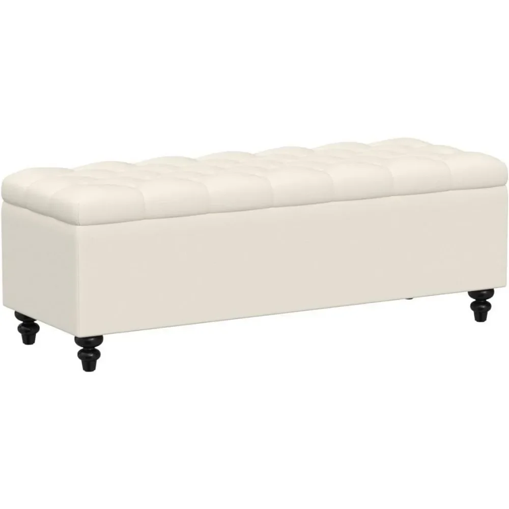 

Soft Padded Ottoman with Button Tuft Storage Desk, 51 Inch Ottoman (ivory) for Bedroom and Living Room