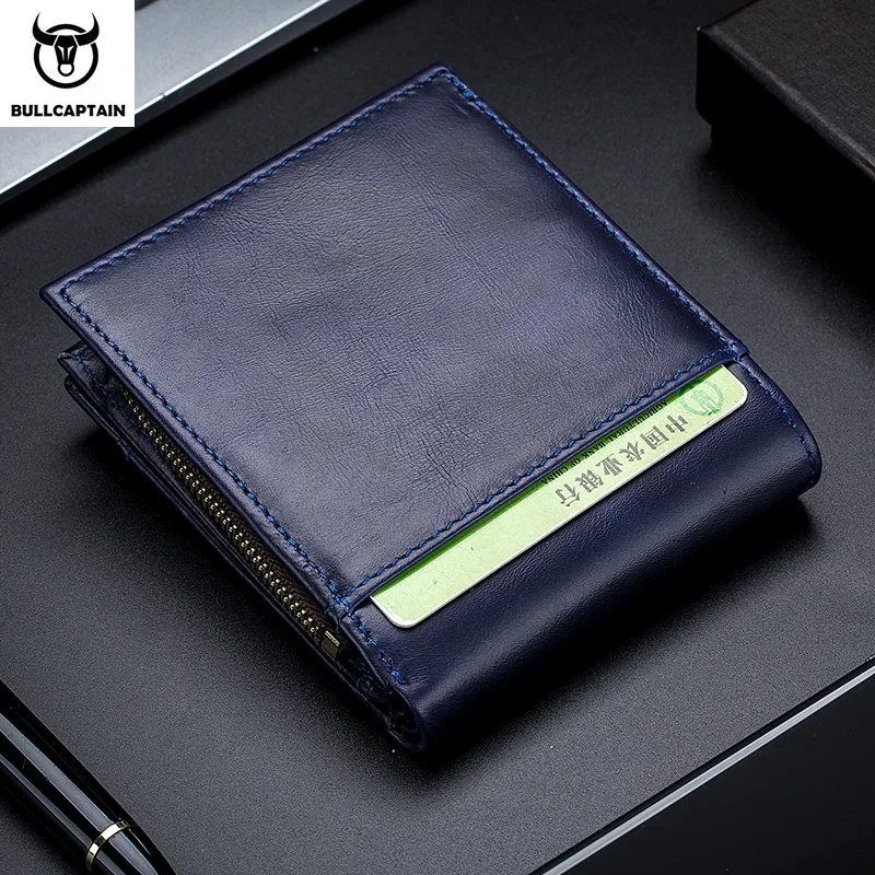 Bullcaptain 남성용 지갑 Rfid 빈티지 정품 가죽 지갑 남성용 신용 카드 소지자 지갑 돈 가방 지갑 남자 ﻿