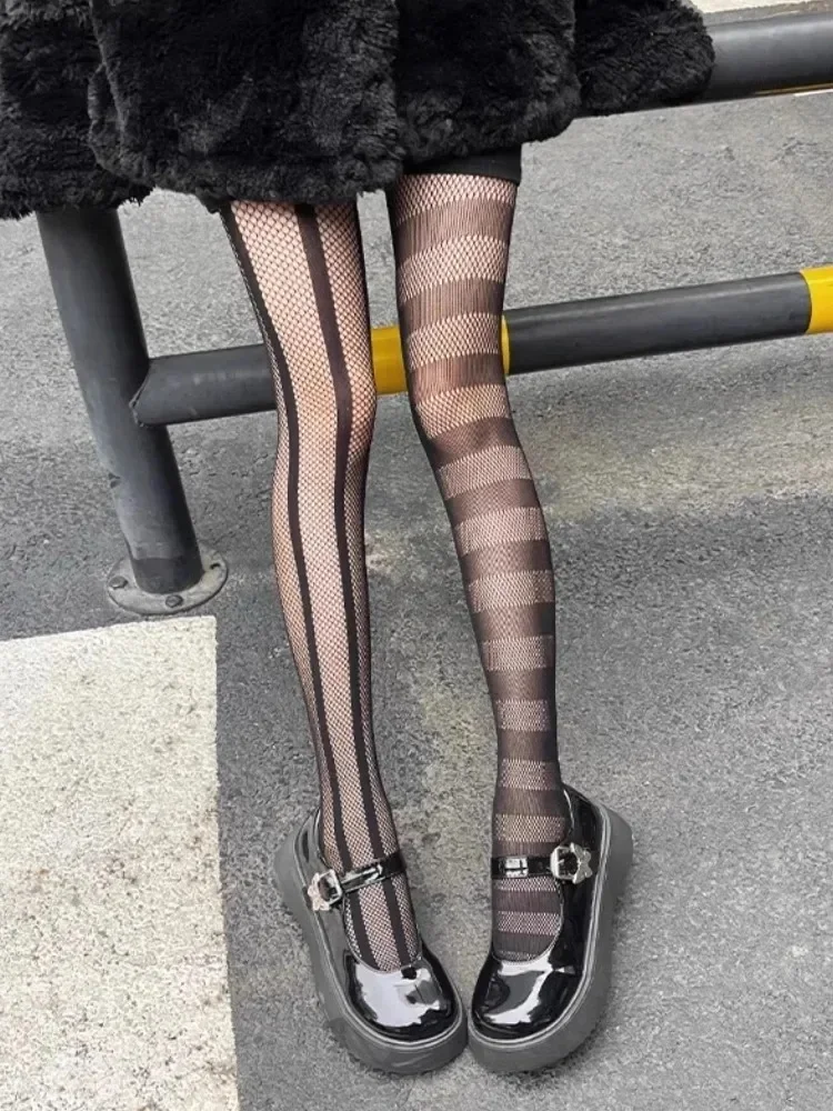 Gothic Lolita JK Ab Asymmetrical Fishnet Tights Punk Women Personalized Stockings Japanese Style Spicy Girls Sexy Mesh Pantyhose