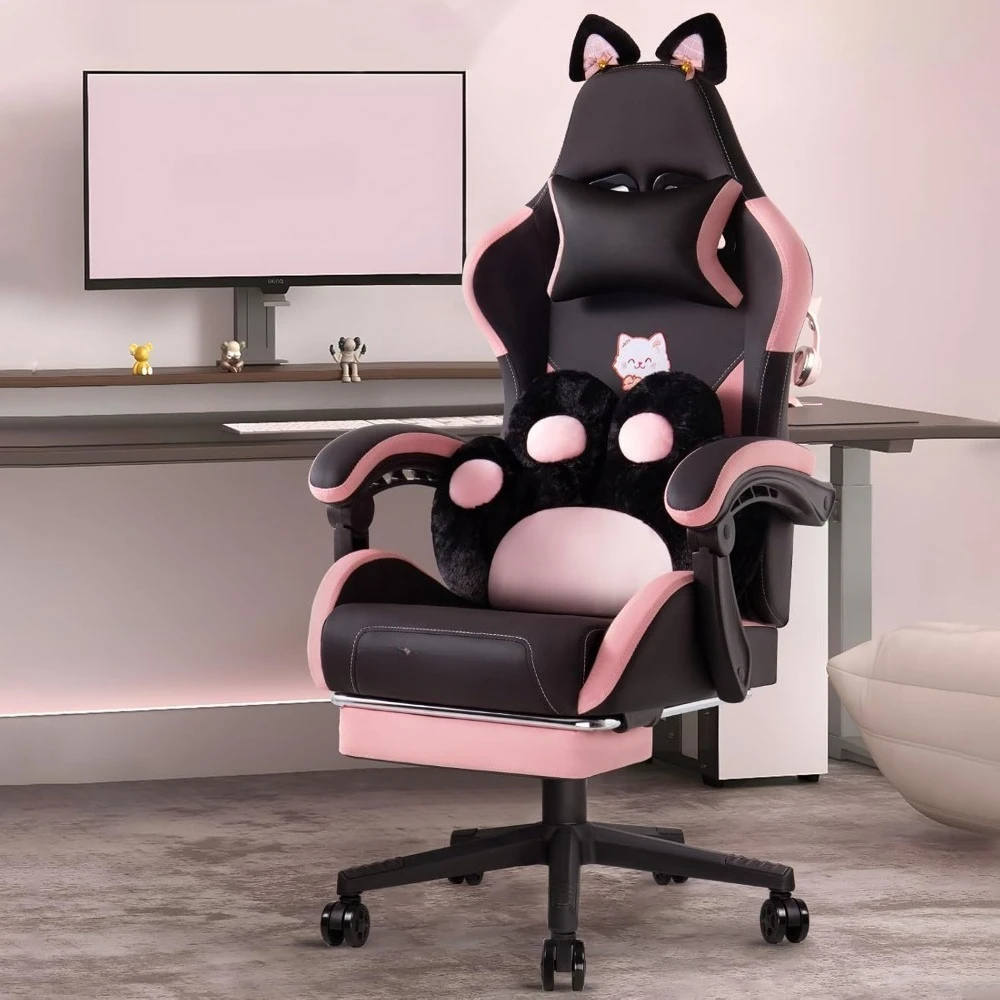 

Gaming Chair with Cat Ears,Cute Computer Chair for Girl with Footrest,Ergonomic Gamer Chair