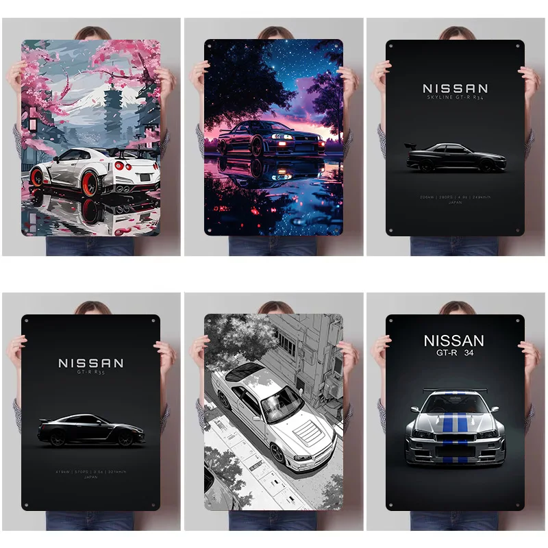 NissanS Sports Car Metal Posters Customizable Retro Vintage Metal Signs for Man Cave Garage Wall Art Desk Decor Bar Accessories