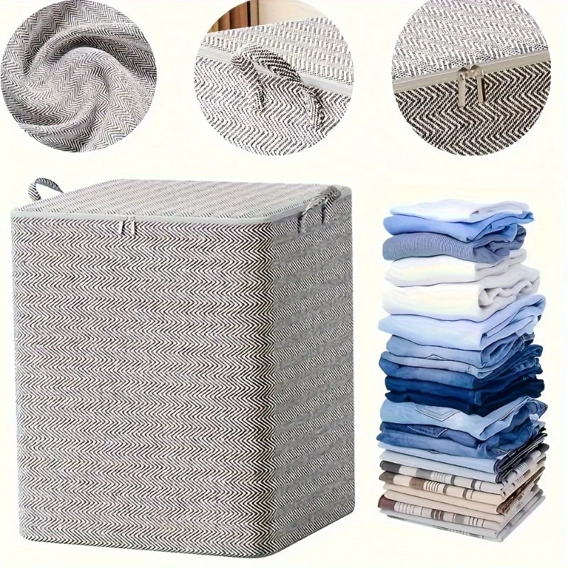 Oversized Foldable Zipper Storage Bag - Durable, Washable Textile Storage Box for Clothing, Quilts, Toys, and More