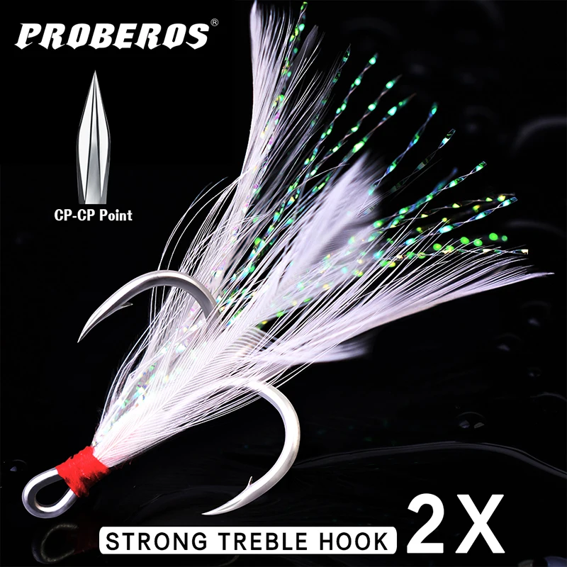 PROBEROS 10 Stück/Box Dreifachhaken Feder-Angelhaken Starke Kohlenstoffstahl-Fischhaken Dreifach-Angelhaken Pesca Zubehör