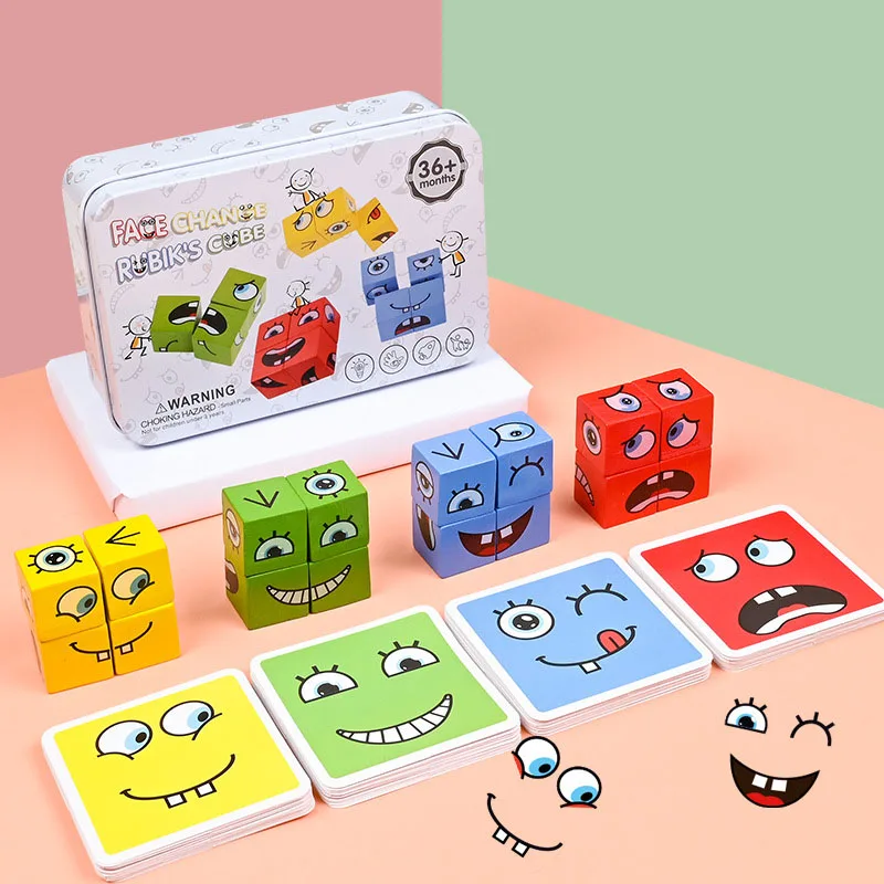 Kids 'Educational Emotion Change Blocks, Expressões Puzzles, Crianças Cube Games, Early Learning, Montessori, Geometria Face