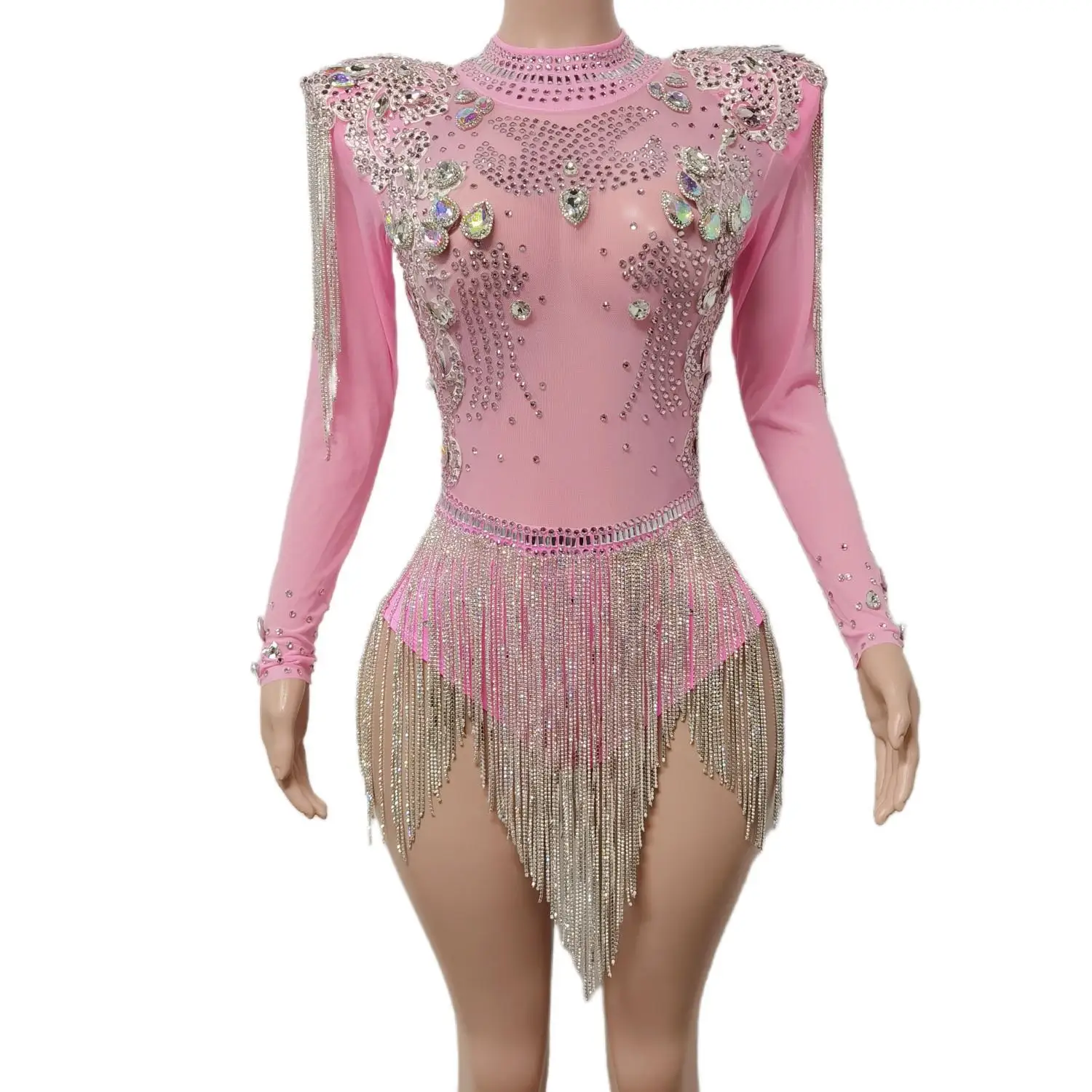 

Women's Clothing Sparkly Rhinestone Triangle jumpsuit Dance Costume Tassel Leotard Samba Latino Dance Dance Troupe Bolihuanghou