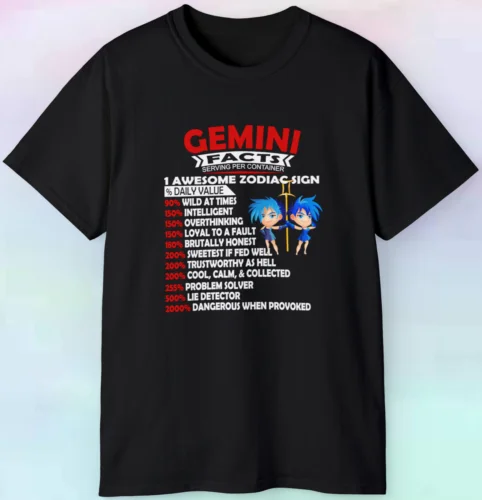 Gemini Facts T Shirt Zodiac Astrology Novelty Graphic S-5XL Tee