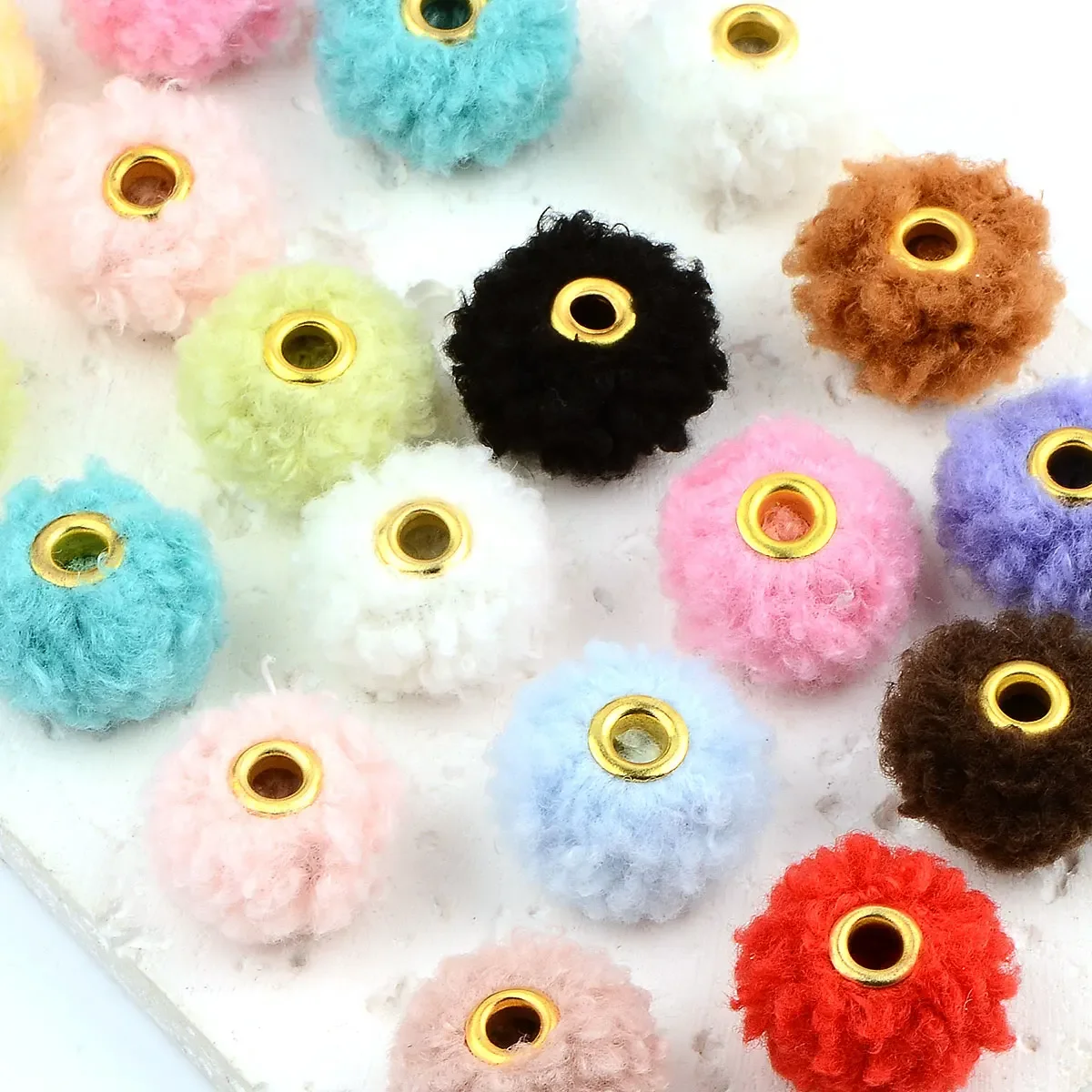 2cm 20pcs Random Color Mix Big Hole Round Charms Pompom Ball Beads For Jewelry Making Loose Beads DIY Accessories