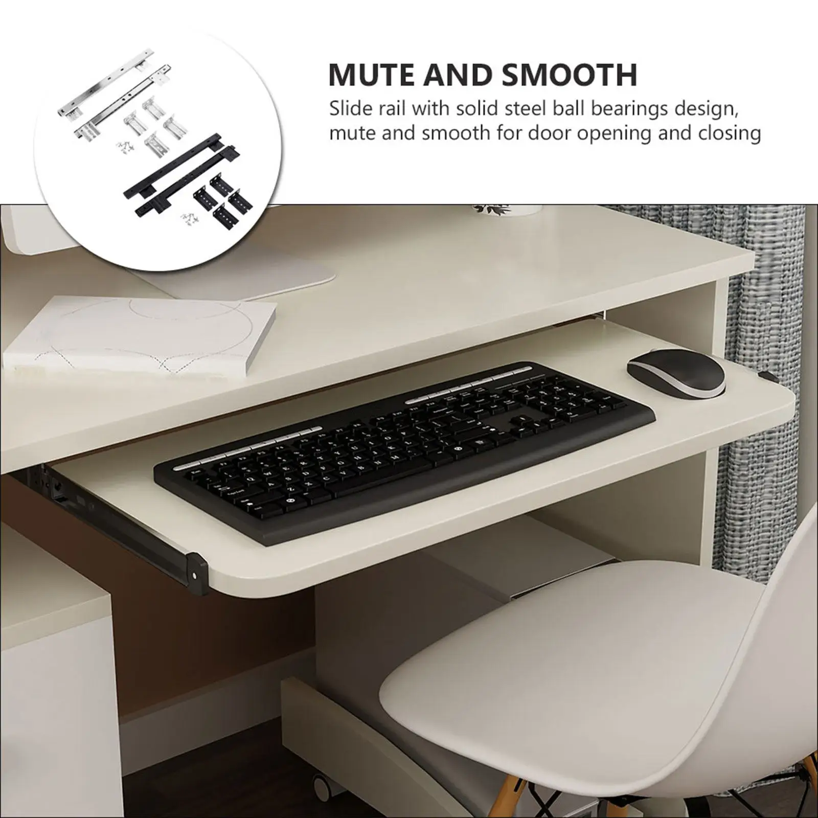 2Set Keyboard Drawer Slide Rail Guides Side Mount Bearing Ball Bearing Steel Soft Close Desk Track for Custom Extractible