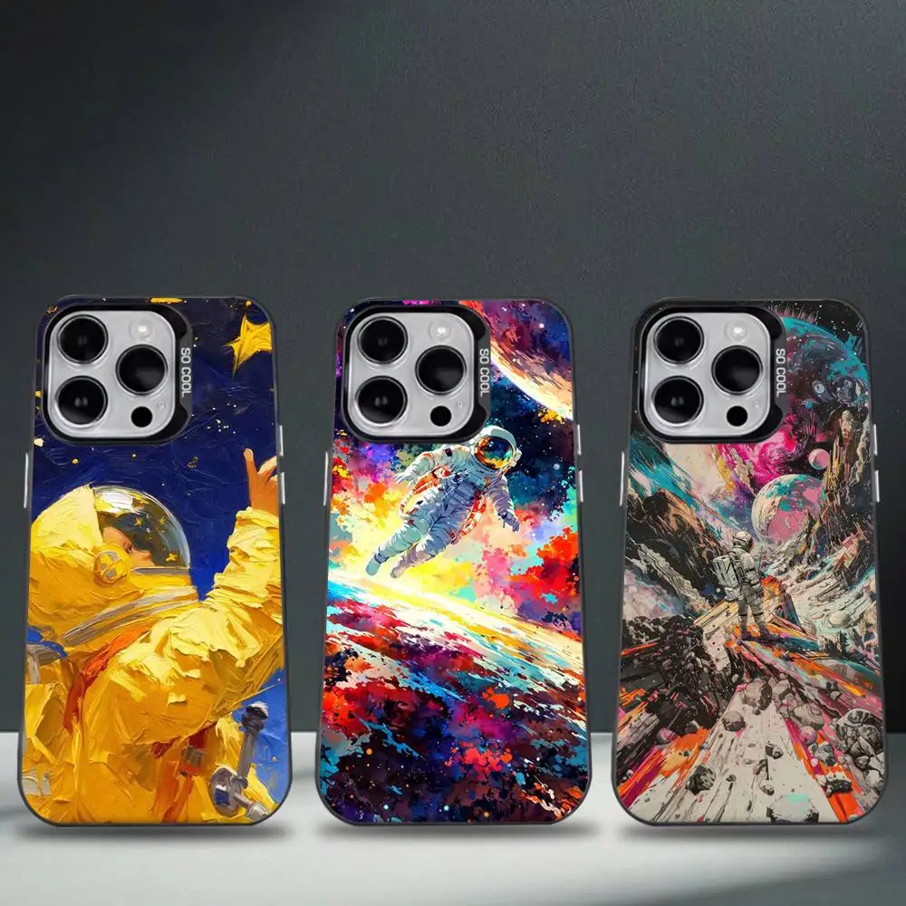 

Painted Astronauts Phone Case For iPhone 16,15,14,13,12,11,8,7,Pro,Max,Plus,Mini,XS,SE Anti Fall Black Matte Hard