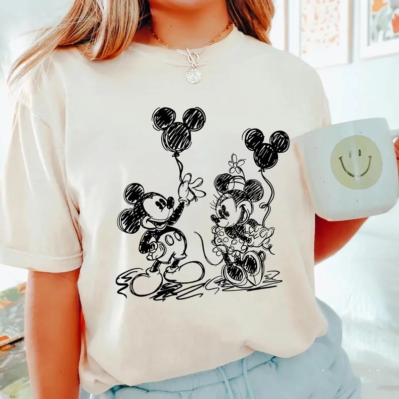 

2025 Новая футболка унисекс с принтом узоров Диснея, уличная мода, футболка с короткими рукавами из чистого хлопка и круглым вырезом