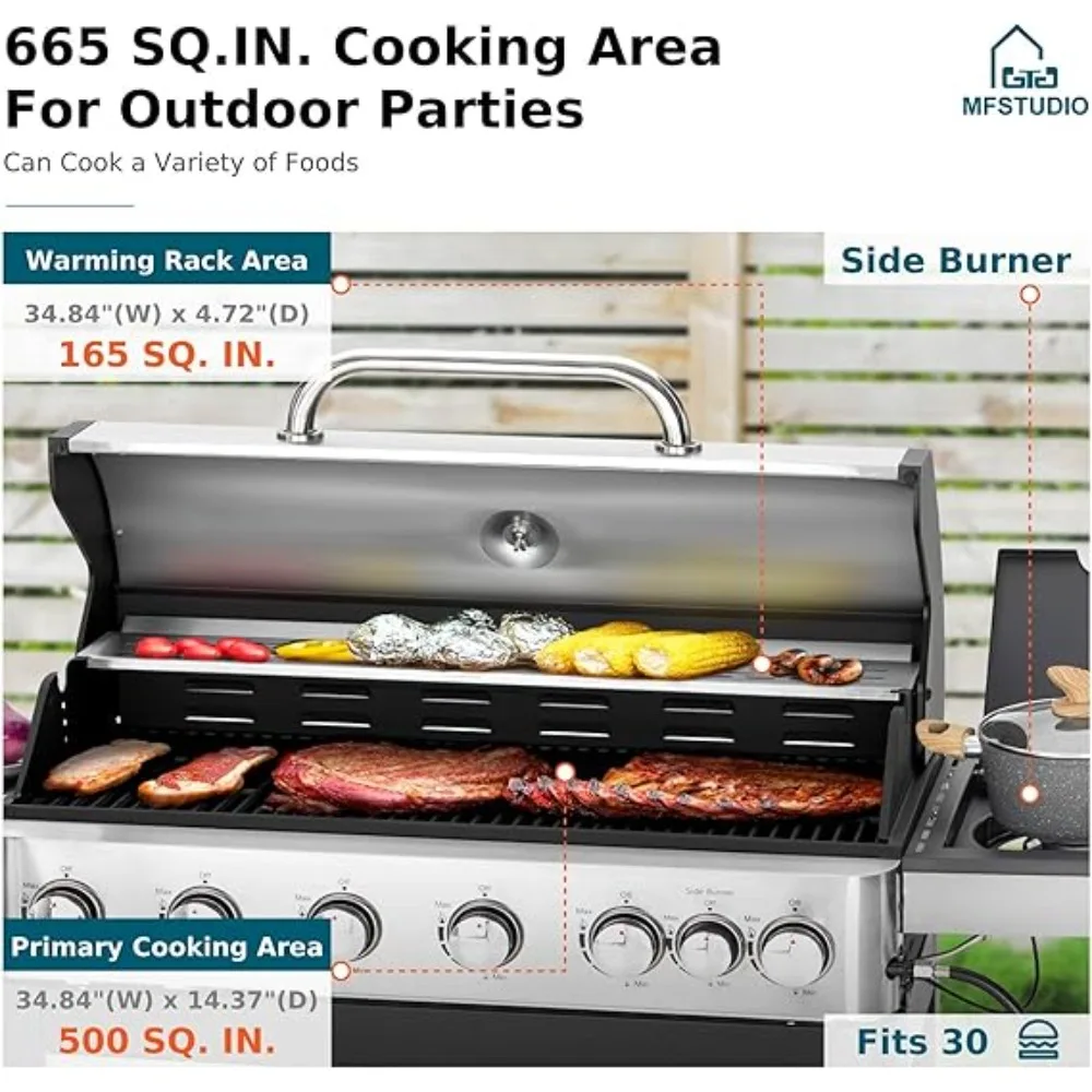 BBQ Grill with Side Burner and Porcelain-Enameled Cast Iron Grates  Stainless Steel Outdoor Cooking Kitchen and Barbecue grill