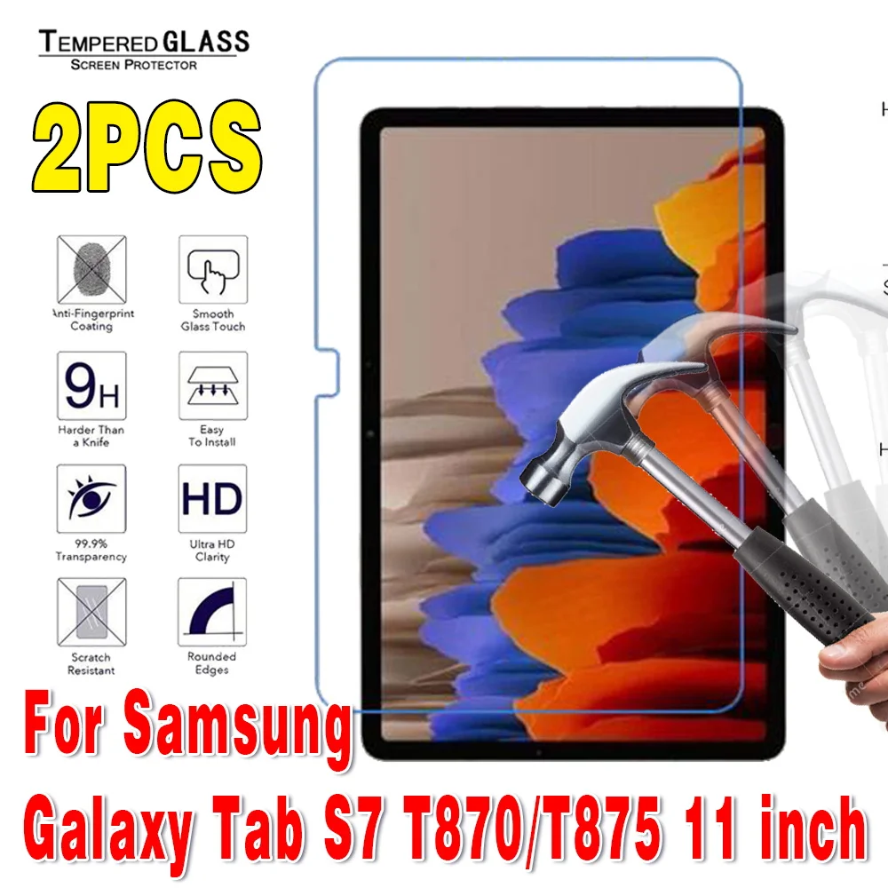 2Pcs Tempered Glass for Samsung Galaxy Tab S7 T870 T875 SM-T870 SM-T875 Screen Protector 9H 0.3mm Tablet Protective Film