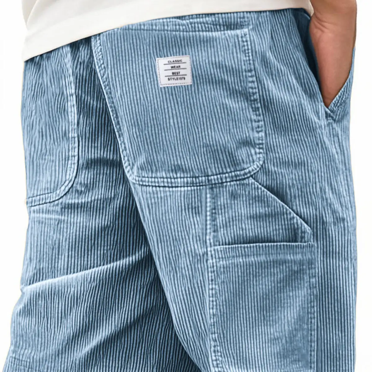 

New 130101 Men's Casual Pants Double Layered Striped British Style Short Shorts Versatile Comfortable Fit Five-Quarter Length