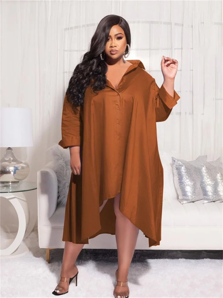 Wmstar koszula Plus Size sukienki odzież damska na co dzień luźne duża huśtawka Midi sukienka moda hurtownie Drop Shipping bez pasa