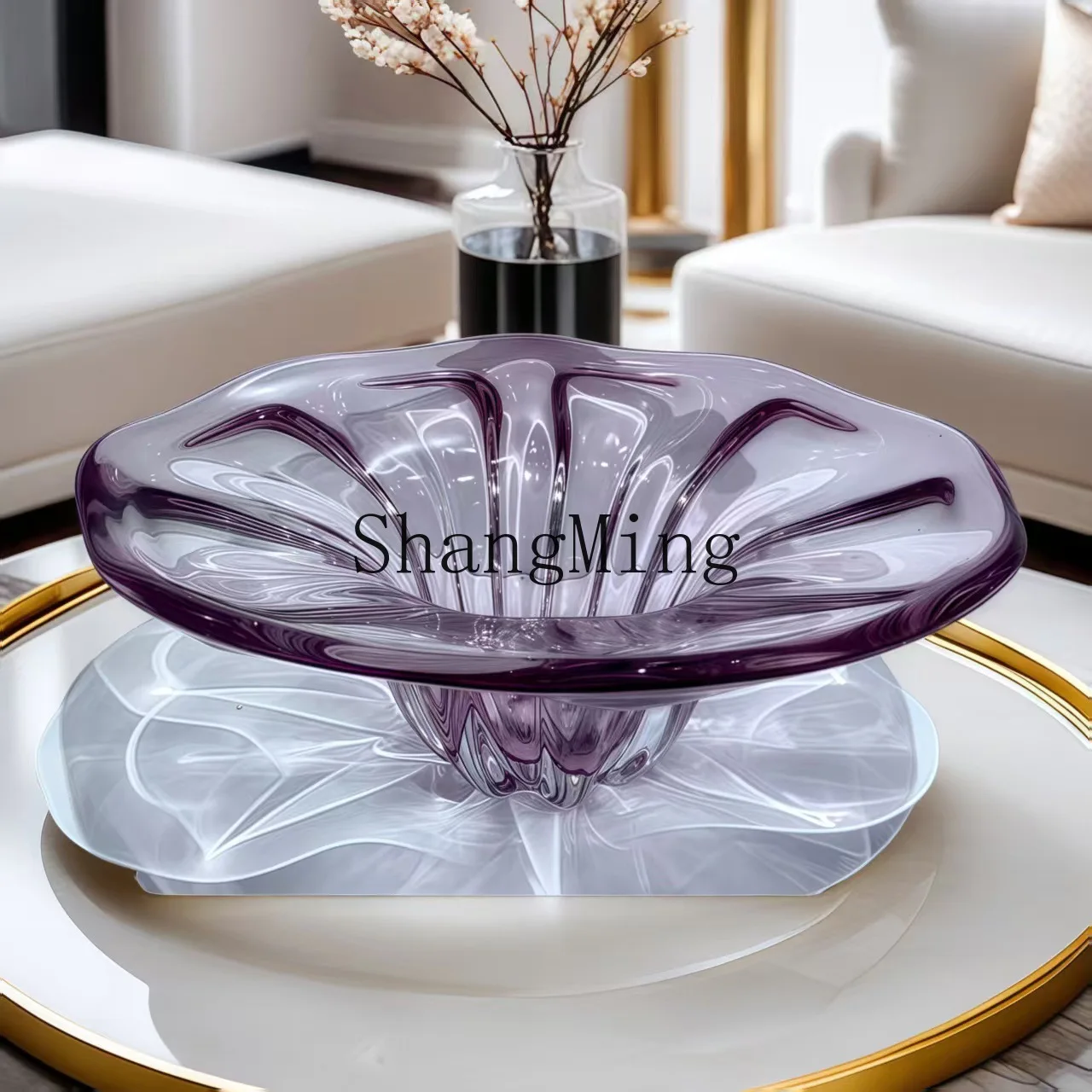 

CL ModernLight Luxury Glass Large Fruit Plate Living Room Coffee Table Ornaments Model Room Soft Decoration Desktop Storage Tray