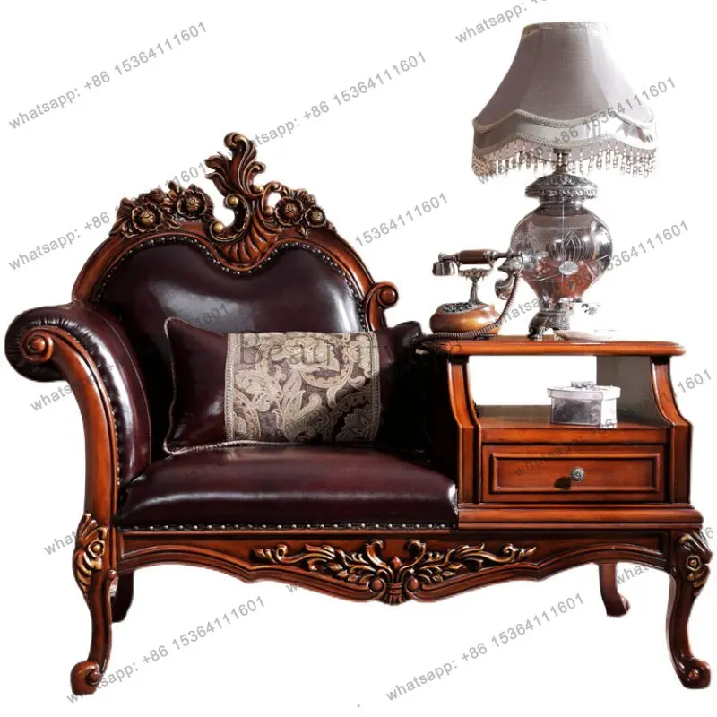 

American solid wood telephone chair European leather chaise longue lazy recliner beauty couch single sofa bedroom balcony chair