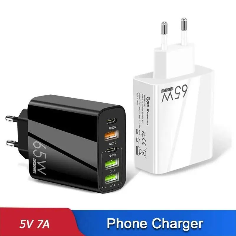 65W PD Charger 5V 7A Fast Charging 5 Port USB For iPhone 13 12 Pro iPad Huawei Xiaomi Samsung Type C Phone Adapter EU US UK Plug