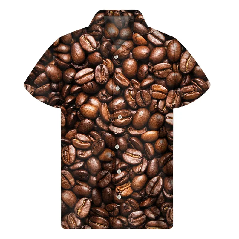 

Harajuku Fashion Coffee Bean Milk Graphic Hawaiian Shirt Men's 3D Printed Short Sleeve T-shirt Street Oversized Button Down Shir