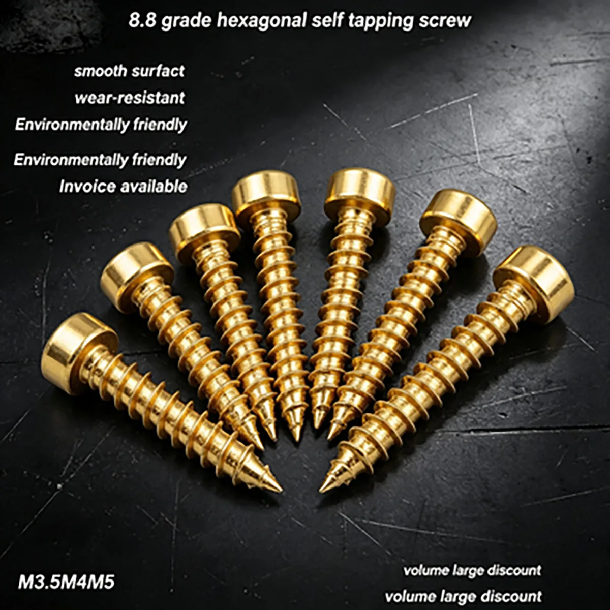 Golden Cup Head Hexagon Socket Self-tapping Screws, Special Fastening Screws for Speaker Mounting