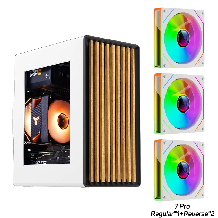 WJCOOLMAN Craftsman 3 MTAX/ITX pc-behuizing, glazen transparant paneel met houten strips, kasten voor gamers, desktop, zakelijke computerbehuizing