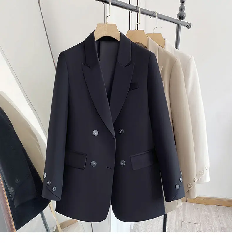 Casual Suit Coat Women Spring Autumn 2023 New Double-breasted Split Back Outerwear Female Korean Loose Long Sleeve Blazer Jacket