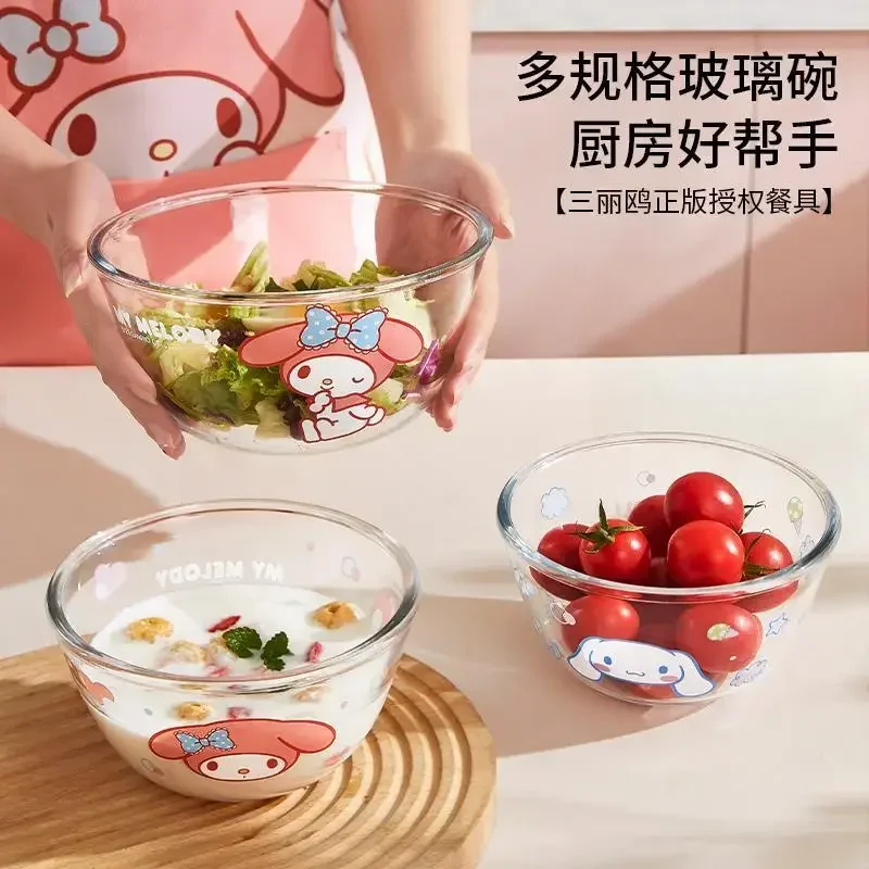 

Sanrio Cinnamoroll My Melody Anime Kawaii Ins Sweet Glass Bowl Cute Home Microwave Dinner Fruit Salad Soup Bowl Tableware Gifts